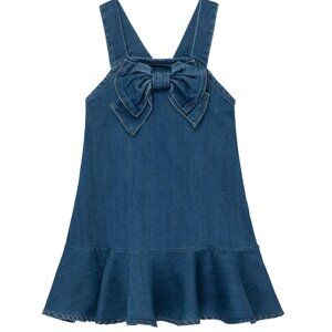 Habitual Girls Indigo Knit Denim Bow Dress 4T Ruffle Hem Stretch